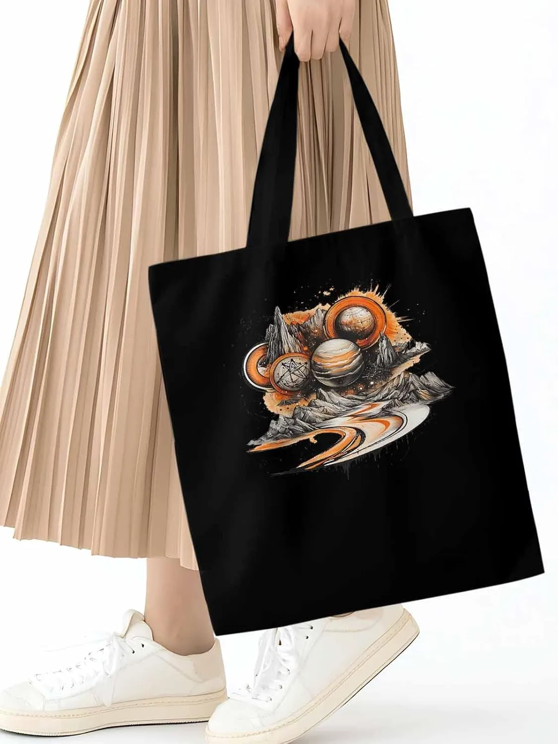 Canvas Tote Bag, Funny Planet Aesthetic Canvas Tote Handbags for Women Shoulder Bag Galaxy Retro