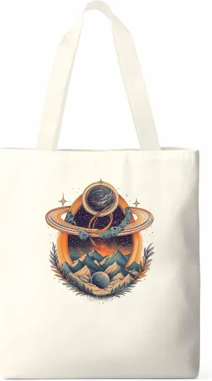Canvas Tote Bag, Funny Planet Aesthetic Canvas Tote Handbags for Women Shoulder Bag Mountain Leaves