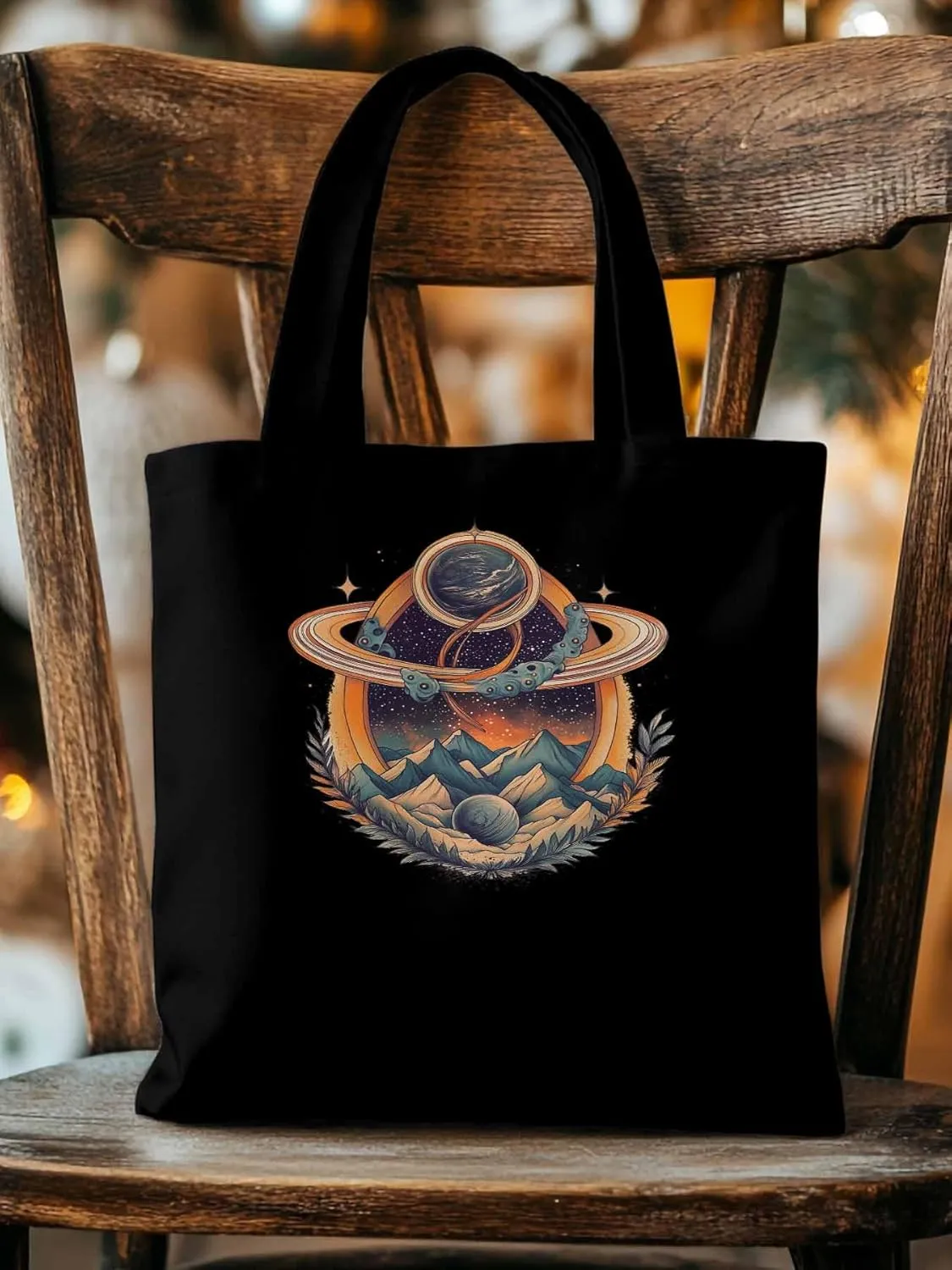 Canvas Tote Bag, Funny Planet Aesthetic Canvas Tote Handbags for Women Shoulder Bag Mountain Leaves