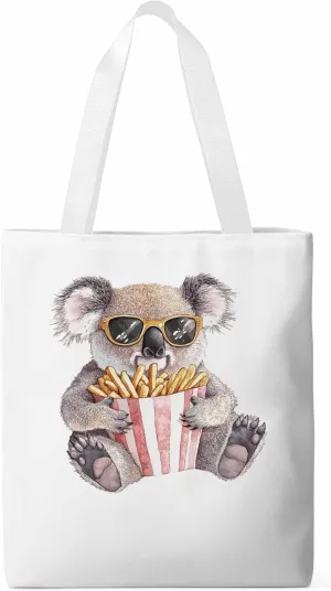 Canvas Tote Bag, Glasses Koala French Fries Aesthetic Canvas Tote Handbags for Women Shoulder Bag,