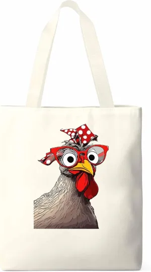 Canvas Tote Bag, Glasses Rooster Funny Aesthetic Canvas Tote Handbags for Women Shoulder Bag