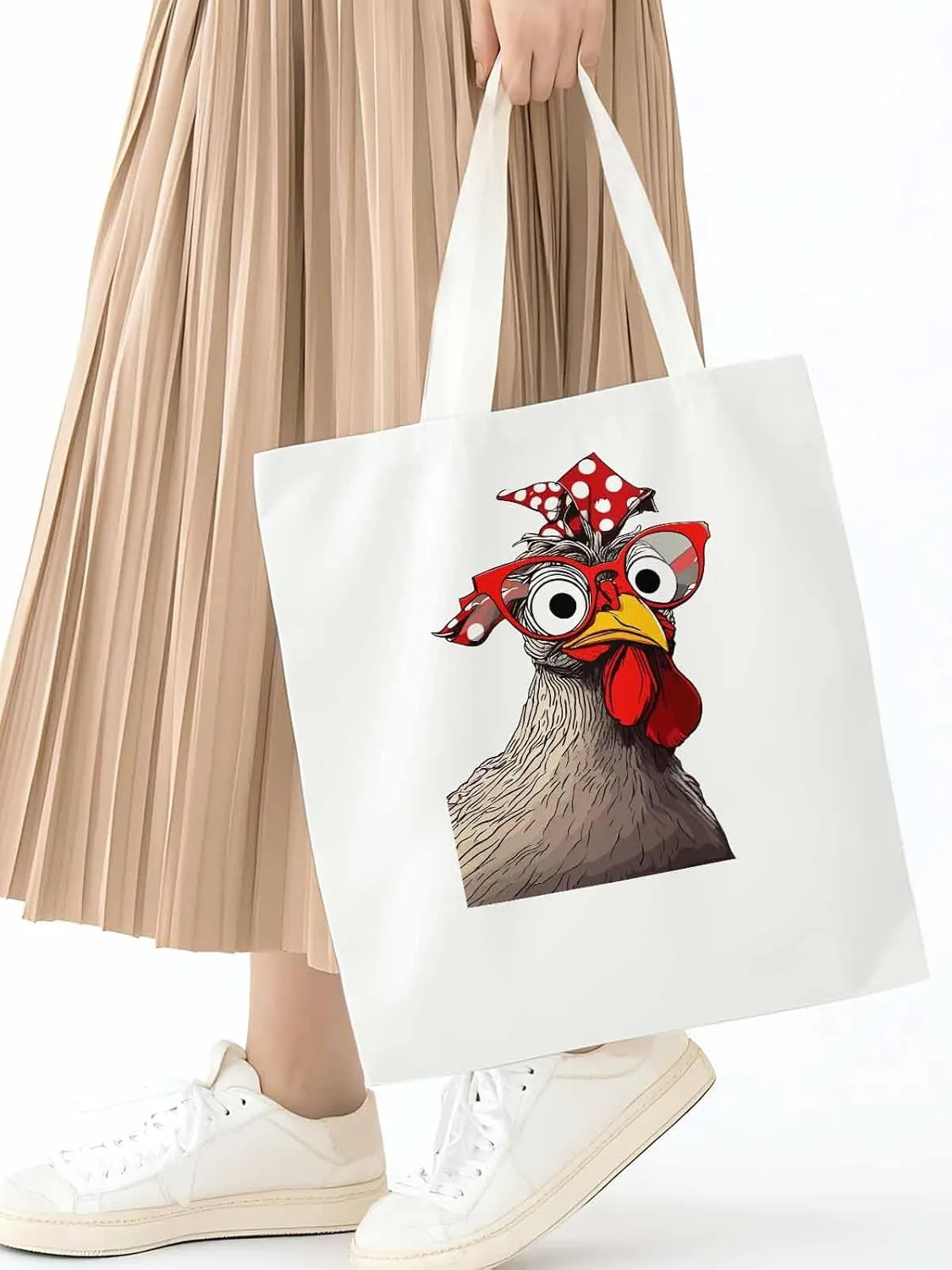 Canvas Tote Bag, Glasses Rooster Funny Aesthetic Canvas Tote Handbags for Women Shoulder Bag