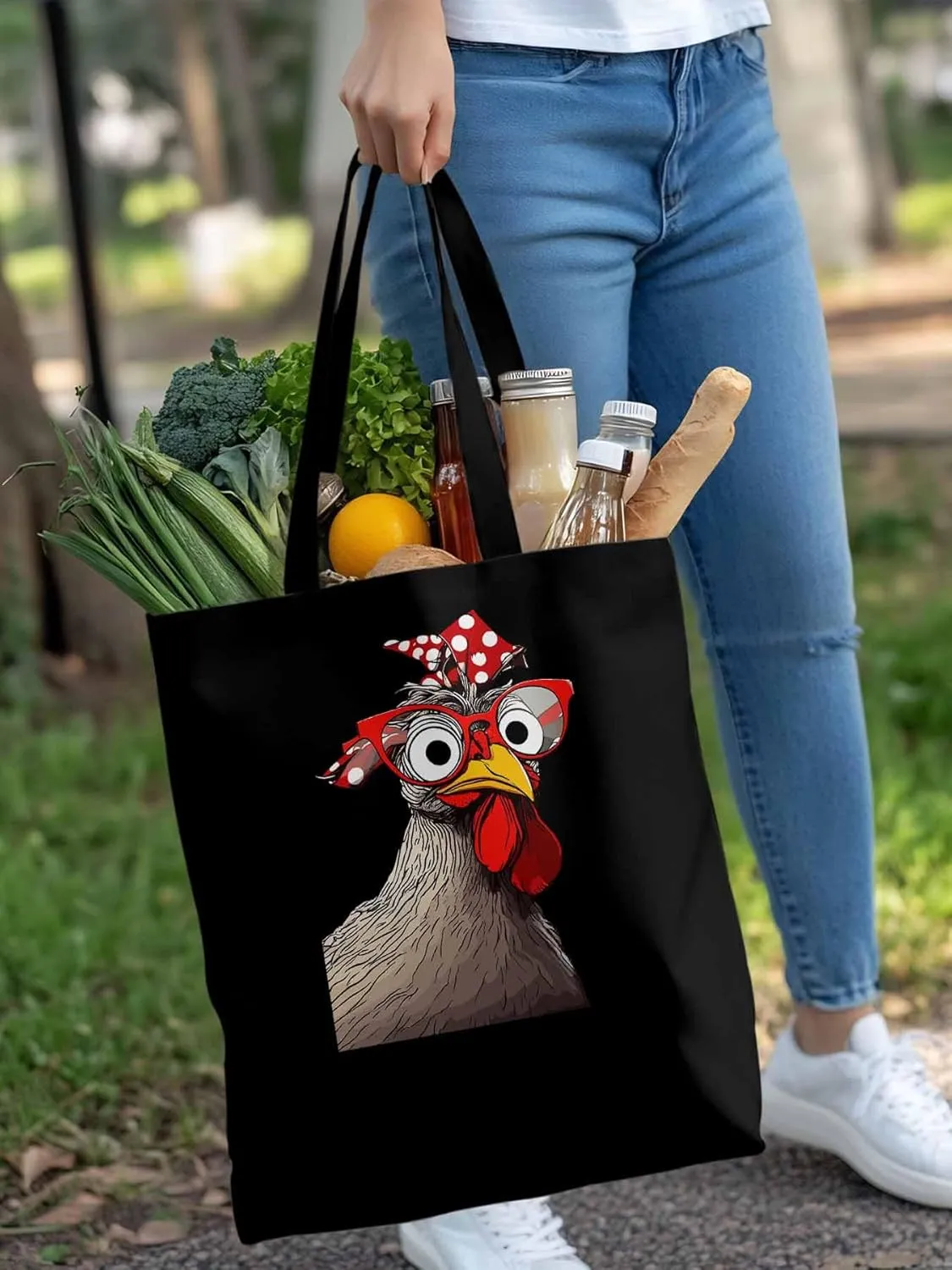 Canvas Tote Bag, Glasses Rooster Funny Aesthetic Canvas Tote Handbags for Women Shoulder Bag