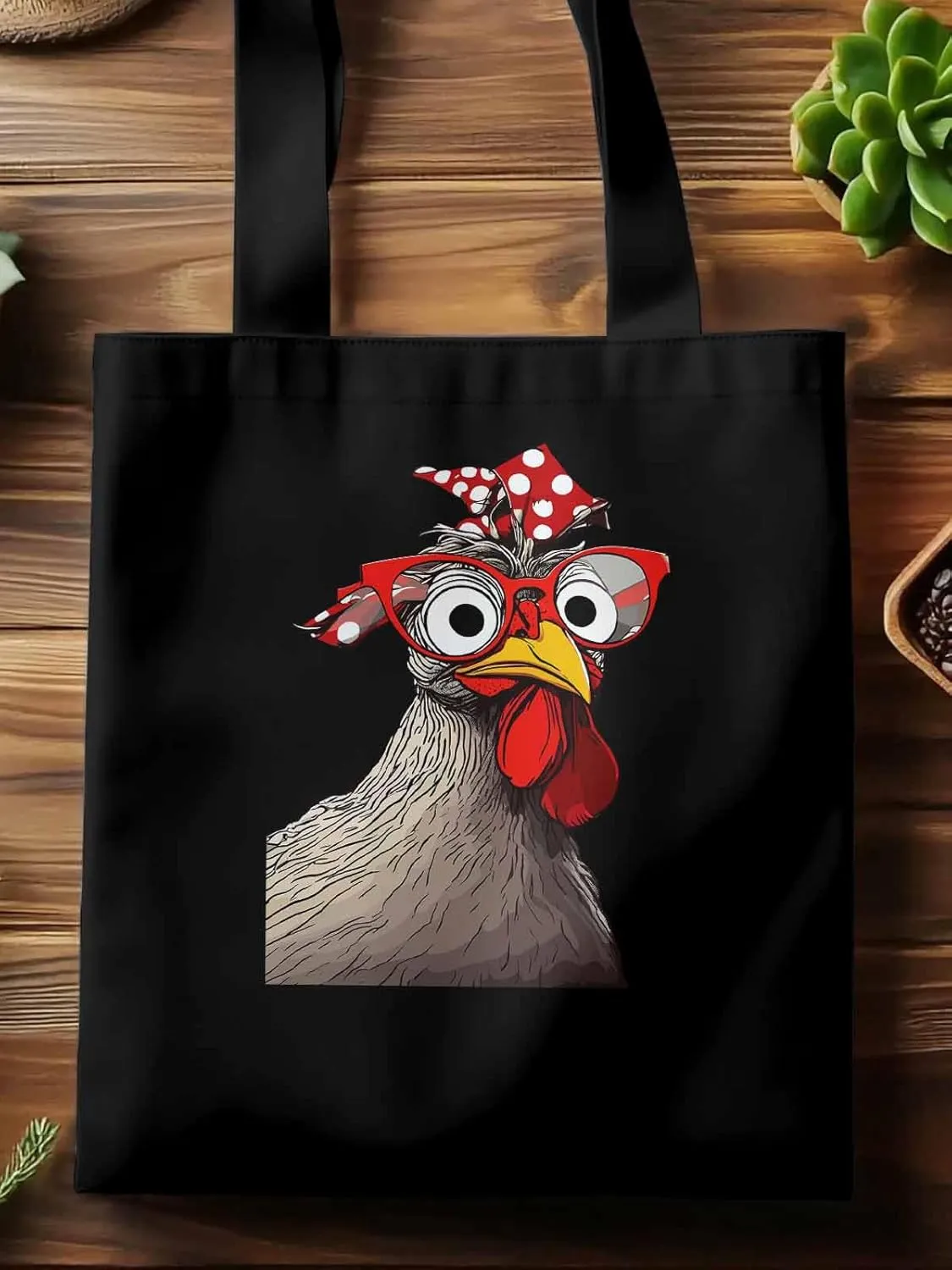Canvas Tote Bag, Glasses Rooster Funny Aesthetic Canvas Tote Handbags for Women Shoulder Bag