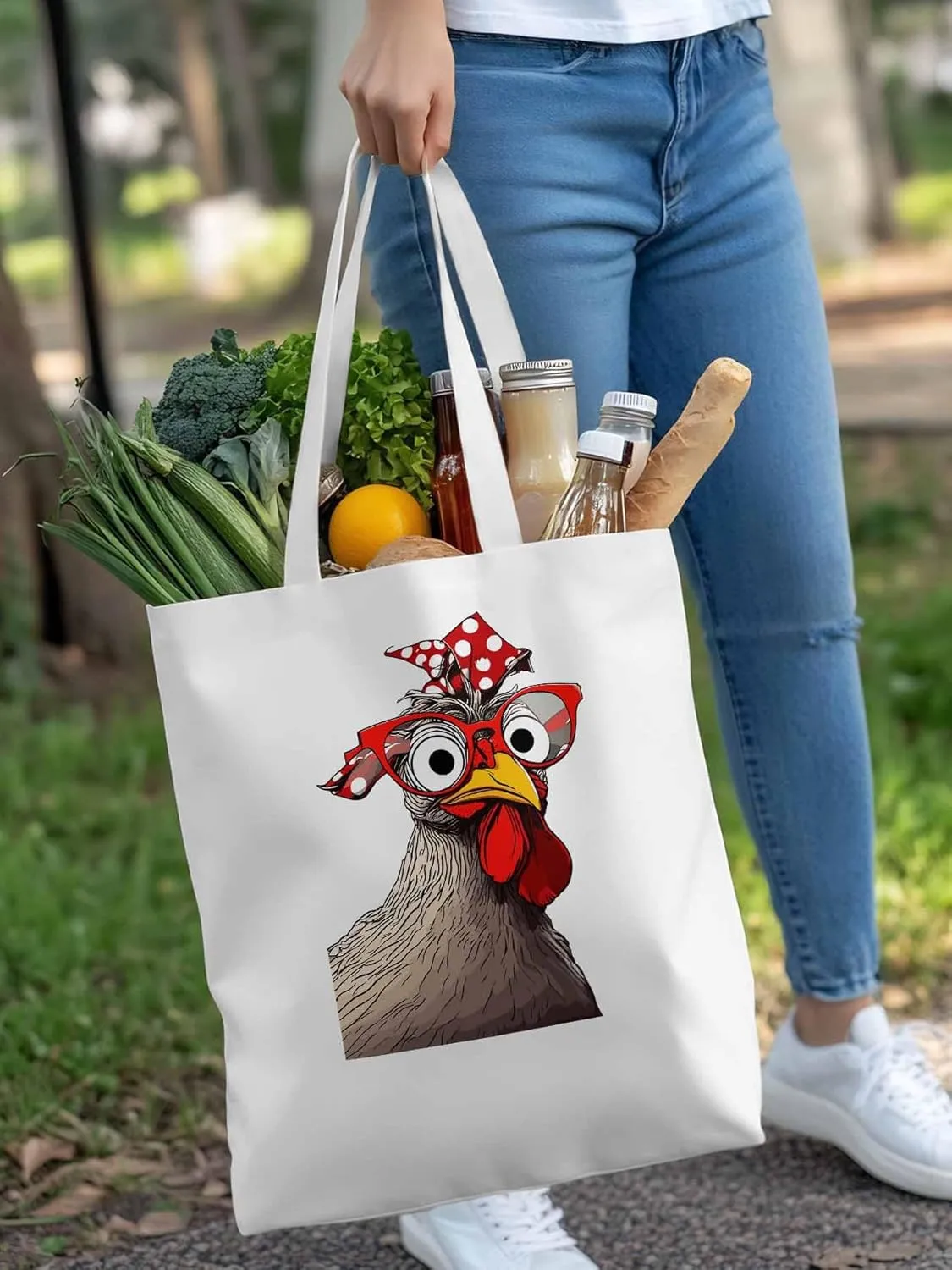 Canvas Tote Bag, Glasses Rooster Funny Aesthetic Canvas Tote Handbags for Women Shoulder Bag