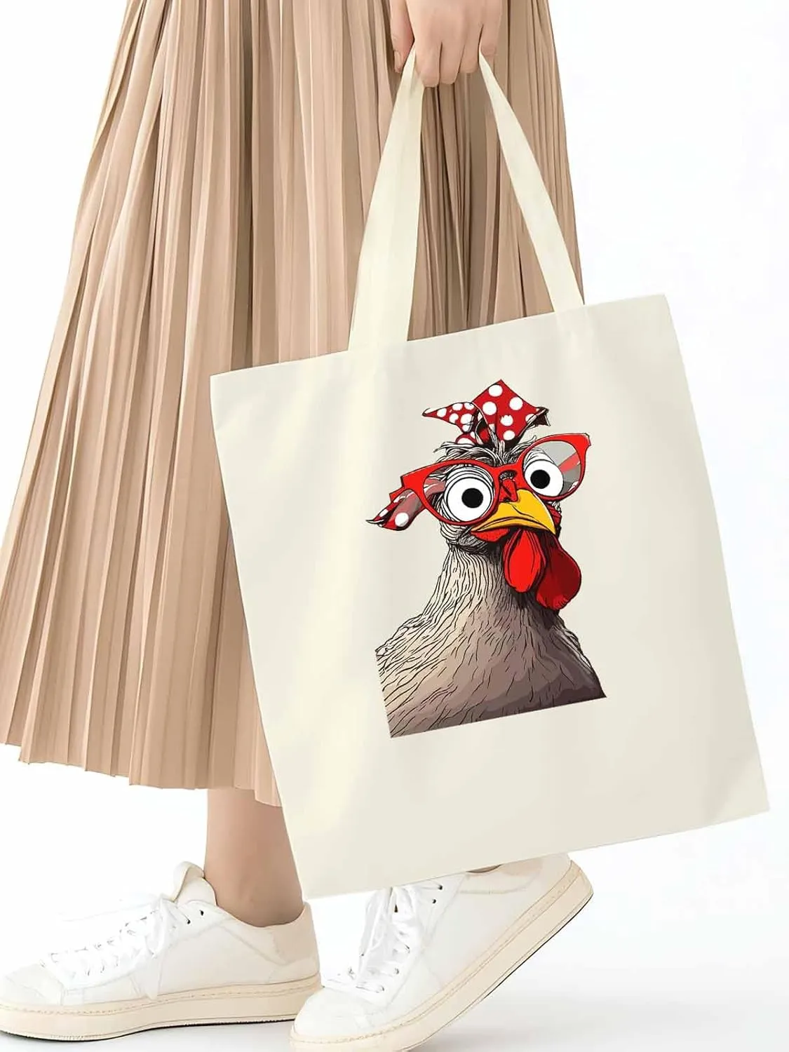 Canvas Tote Bag, Glasses Rooster Funny Aesthetic Canvas Tote Handbags for Women Shoulder Bag