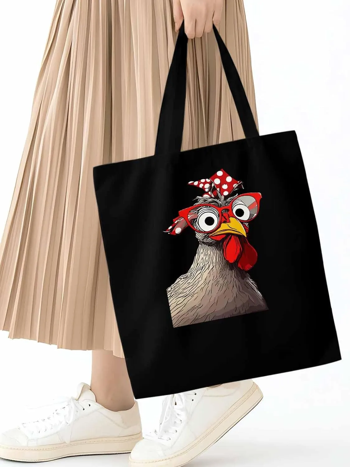 Canvas Tote Bag, Glasses Rooster Funny Aesthetic Canvas Tote Handbags for Women Shoulder Bag