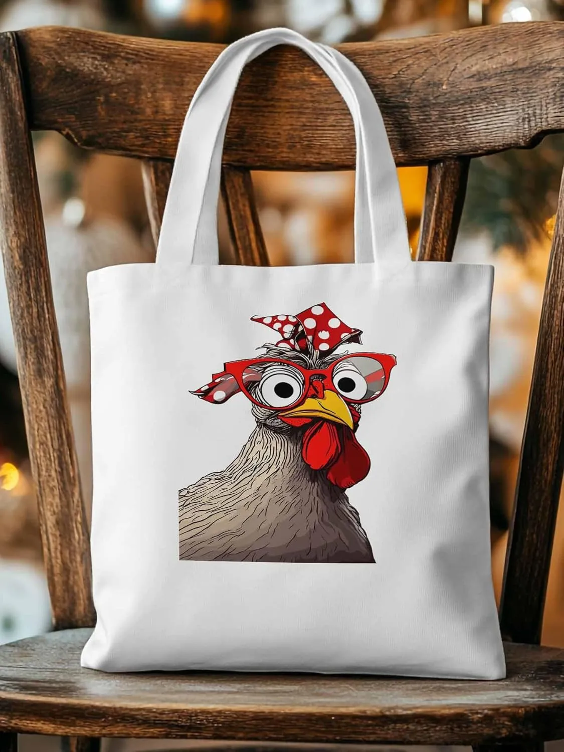 Canvas Tote Bag, Glasses Rooster Funny Aesthetic Canvas Tote Handbags for Women Shoulder Bag