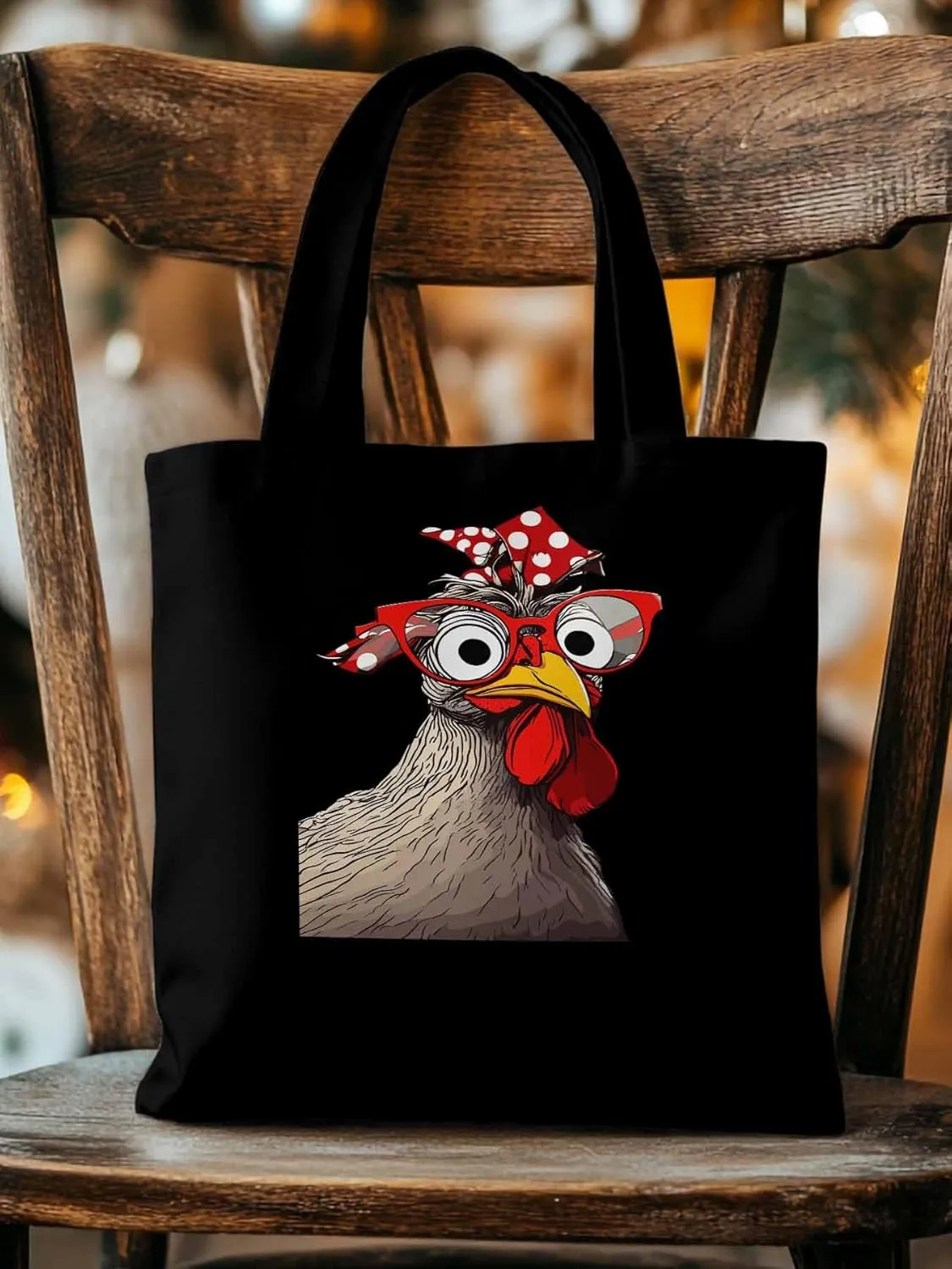 Canvas Tote Bag, Glasses Rooster Funny Aesthetic Canvas Tote Handbags for Women Shoulder Bag
