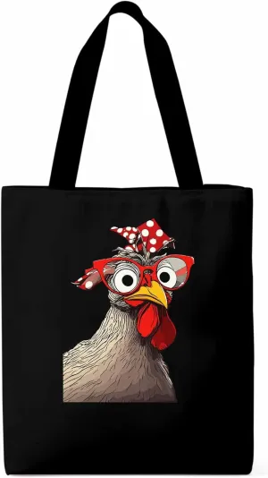 Canvas Tote Bag, Glasses Rooster Funny Aesthetic Canvas Tote Handbags for Women Shoulder Bag