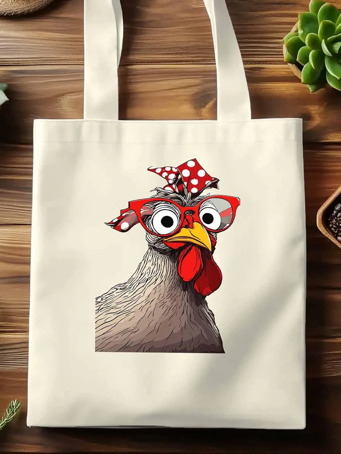 Canvas Tote Bag, Glasses Rooster Funny Aesthetic Canvas Tote Handbags for Women Shoulder Bag