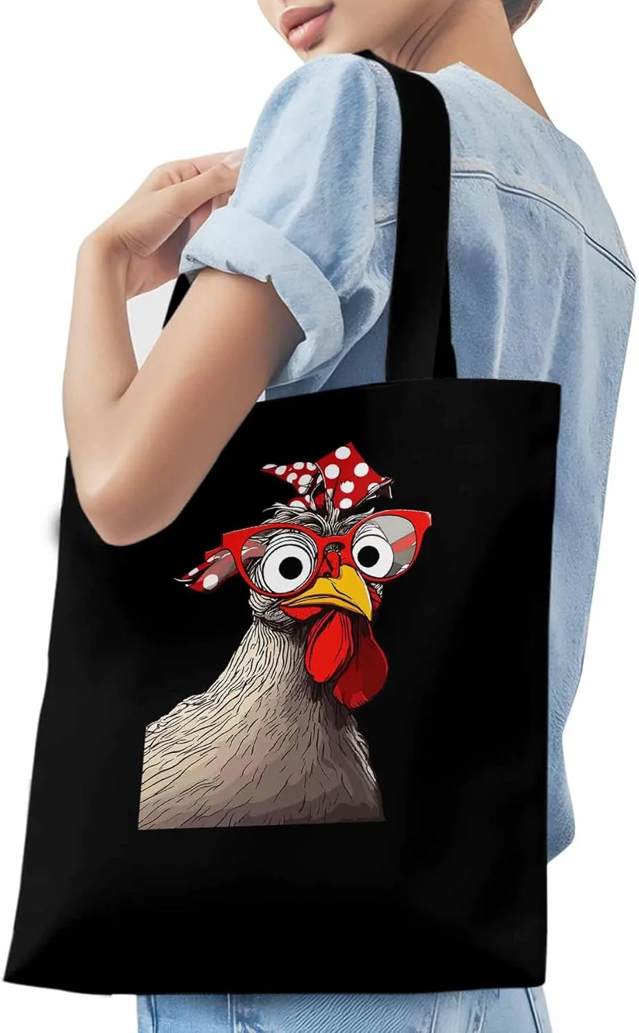 Canvas Tote Bag, Glasses Rooster Funny Aesthetic Canvas Tote Handbags for Women Shoulder Bag