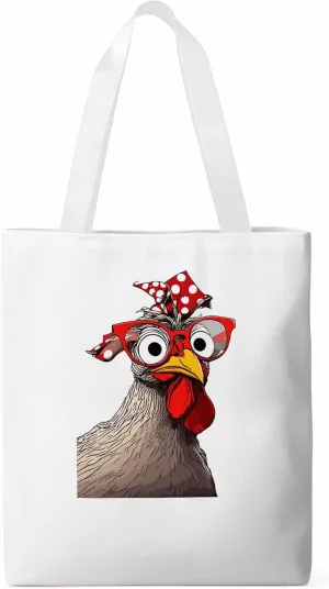 Canvas Tote Bag, Glasses Rooster Funny Aesthetic Canvas Tote Handbags for Women Shoulder Bag