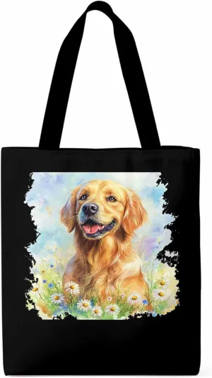 Canvas Tote Bag, Golden Retriever Watercolor Daisy Aesthetic Canvas Tote Handbags for Women Shoulder Bag,