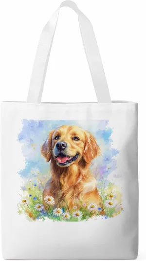 Canvas Tote Bag, Golden Retriever Watercolor Daisy Aesthetic Canvas Tote Handbags for Women Shoulder Bag,