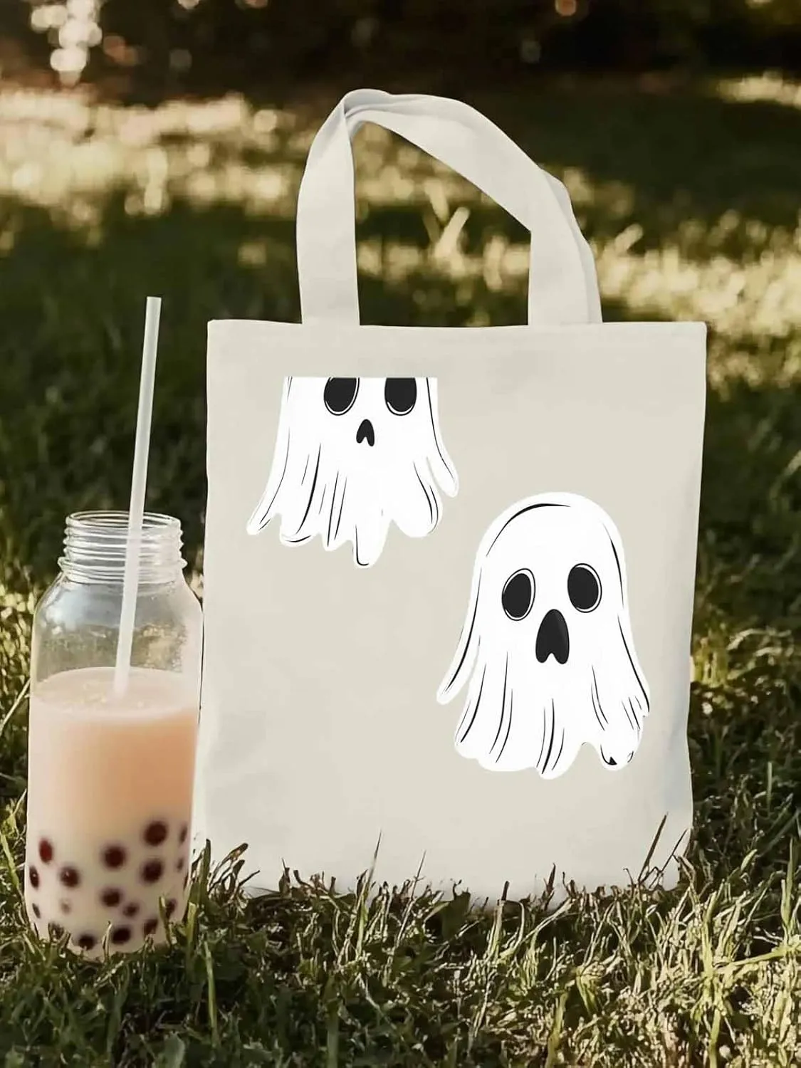 Canvas Tote Bag, Halloween Ghosts Aesthetic Canvas Tote Handbags for Women Shoulder Bag,