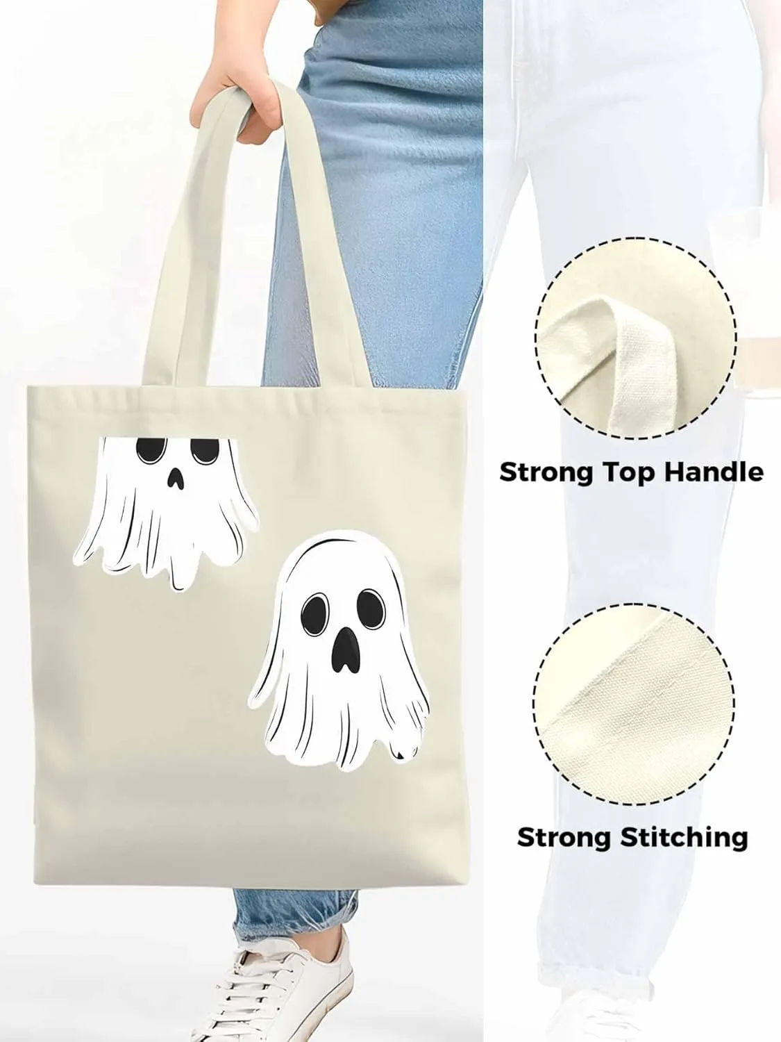 Canvas Tote Bag, Halloween Ghosts Aesthetic Canvas Tote Handbags for Women Shoulder Bag,