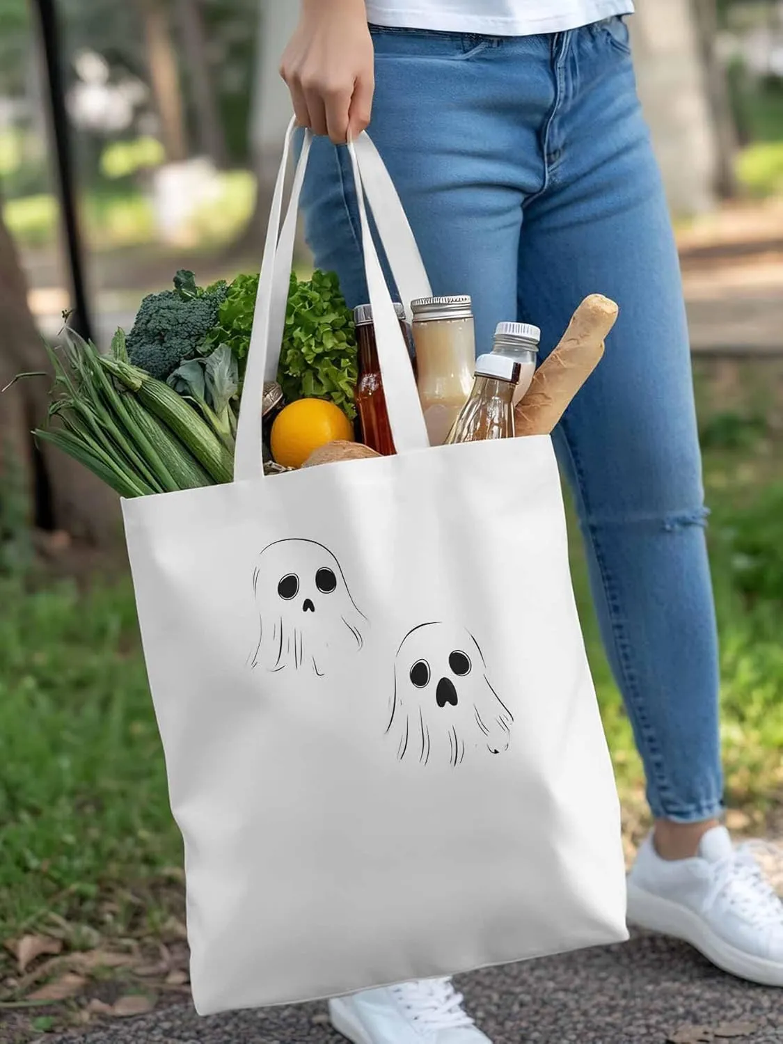 Canvas Tote Bag, Halloween Ghosts Aesthetic Canvas Tote Handbags for Women Shoulder Bag,