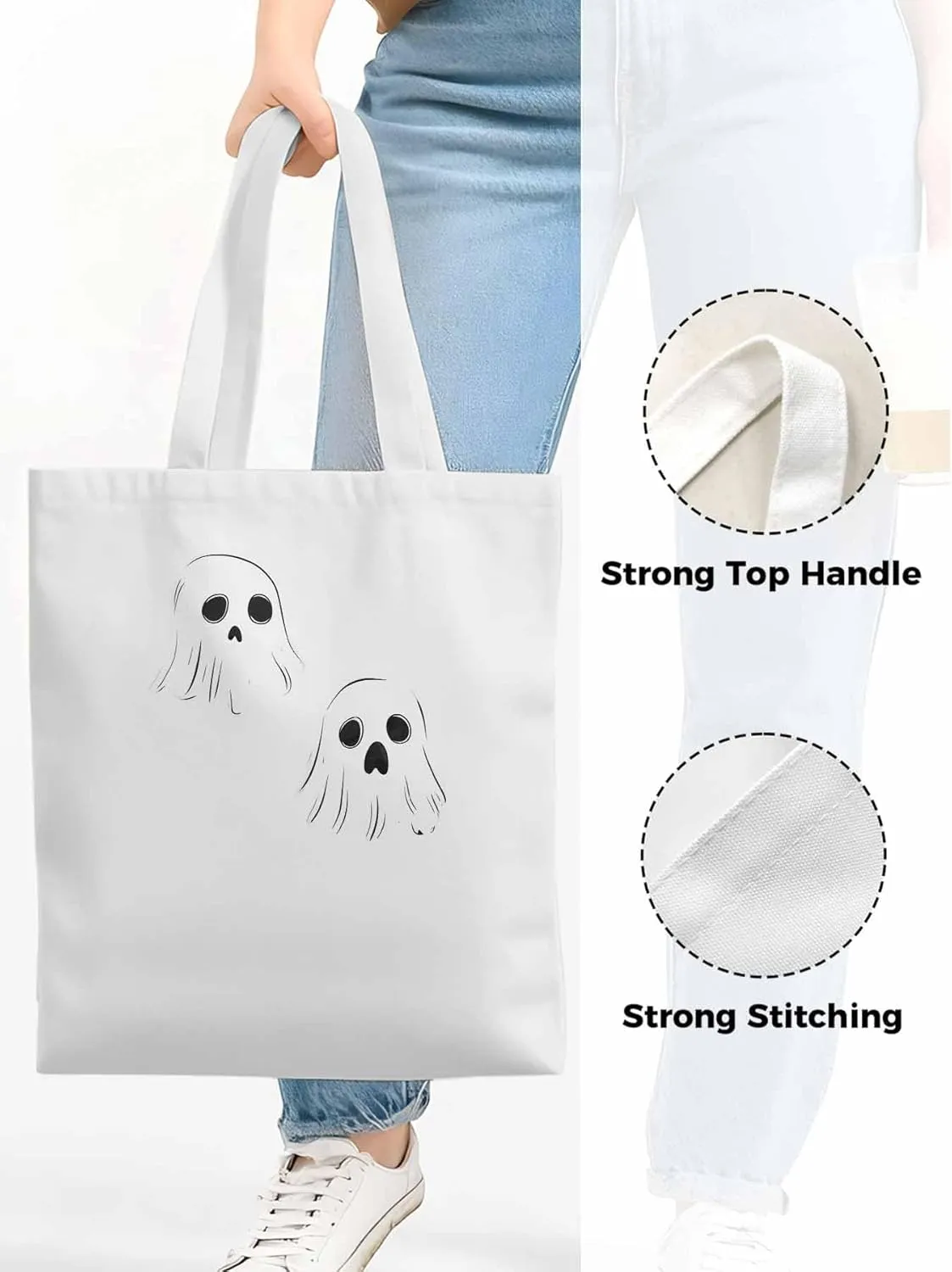Canvas Tote Bag, Halloween Ghosts Aesthetic Canvas Tote Handbags for Women Shoulder Bag,