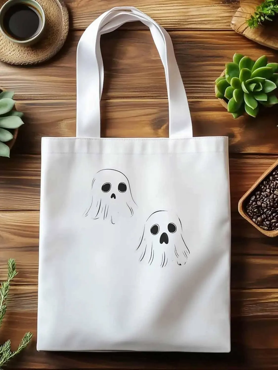 Canvas Tote Bag, Halloween Ghosts Aesthetic Canvas Tote Handbags for Women Shoulder Bag,