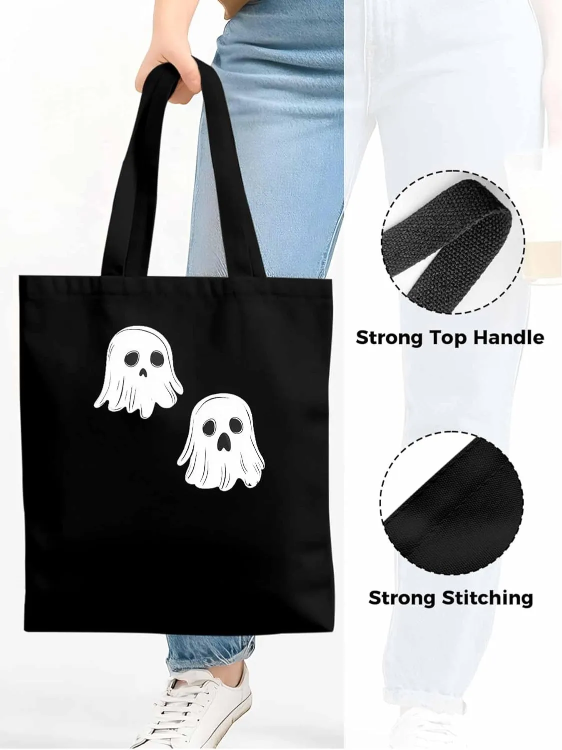 Canvas Tote Bag, Halloween Ghosts Aesthetic Canvas Tote Handbags for Women Shoulder Bag,