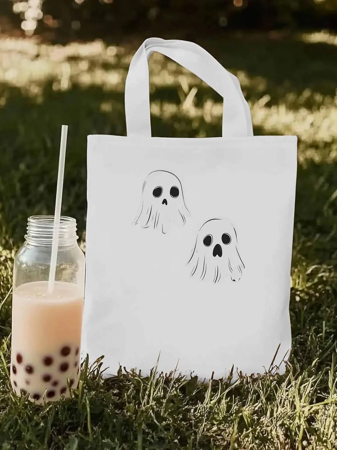 Canvas Tote Bag, Halloween Ghosts Aesthetic Canvas Tote Handbags for Women Shoulder Bag,