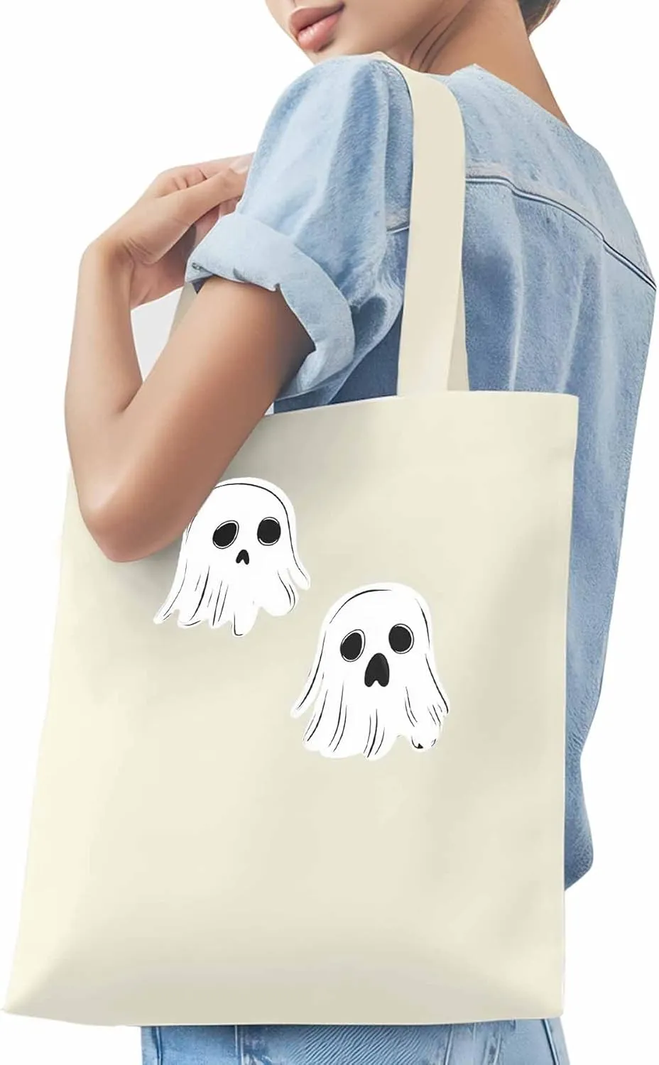 Canvas Tote Bag, Halloween Ghosts Aesthetic Canvas Tote Handbags for Women Shoulder Bag,