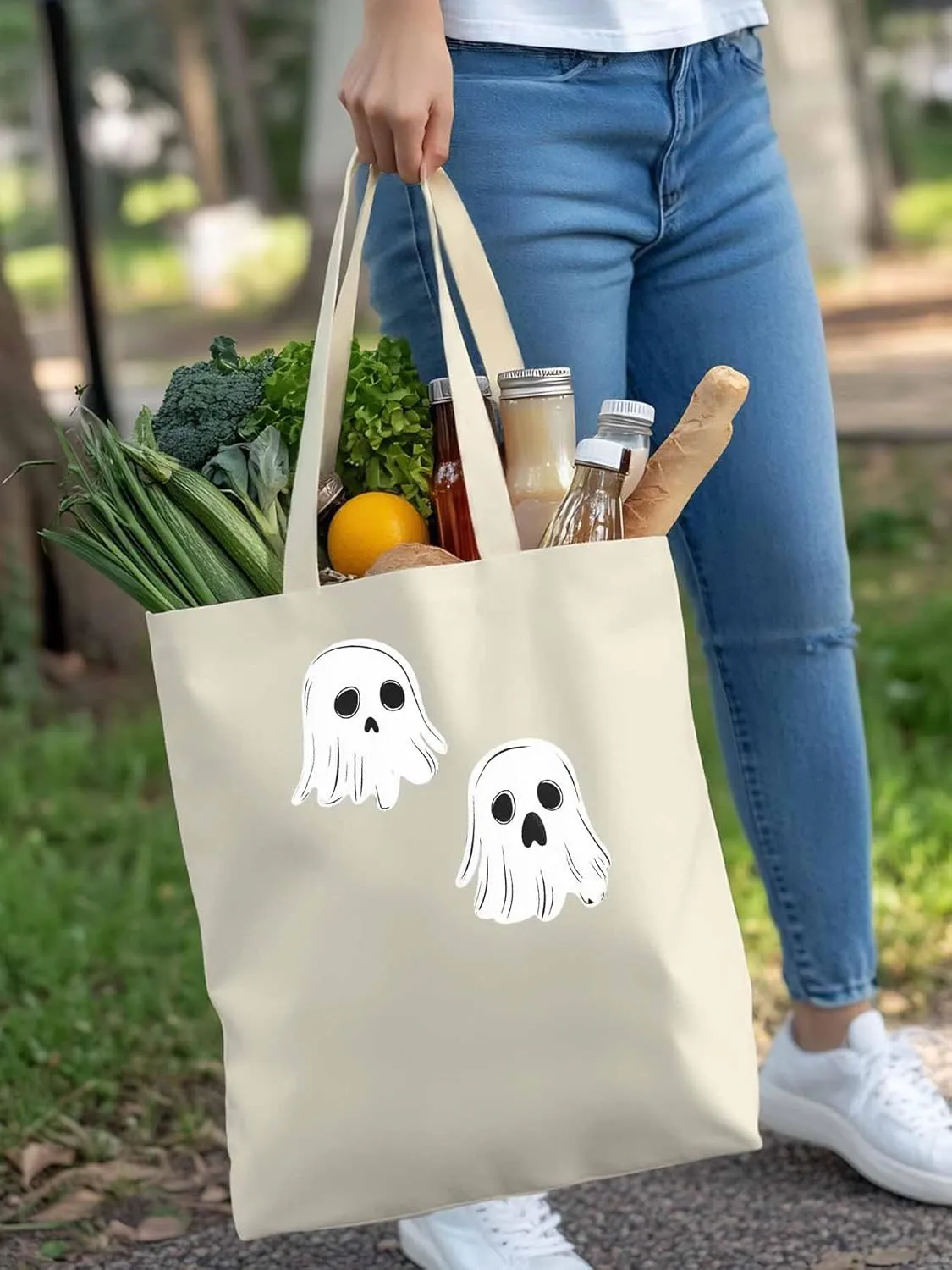 Canvas Tote Bag, Halloween Ghosts Aesthetic Canvas Tote Handbags for Women Shoulder Bag,