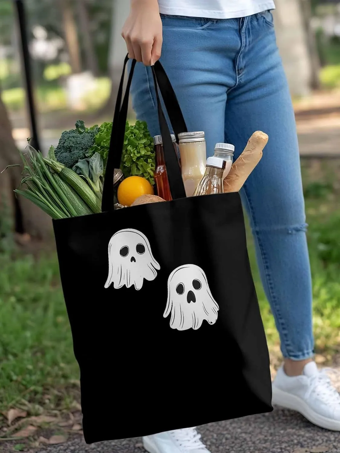 Canvas Tote Bag, Halloween Ghosts Aesthetic Canvas Tote Handbags for Women Shoulder Bag,