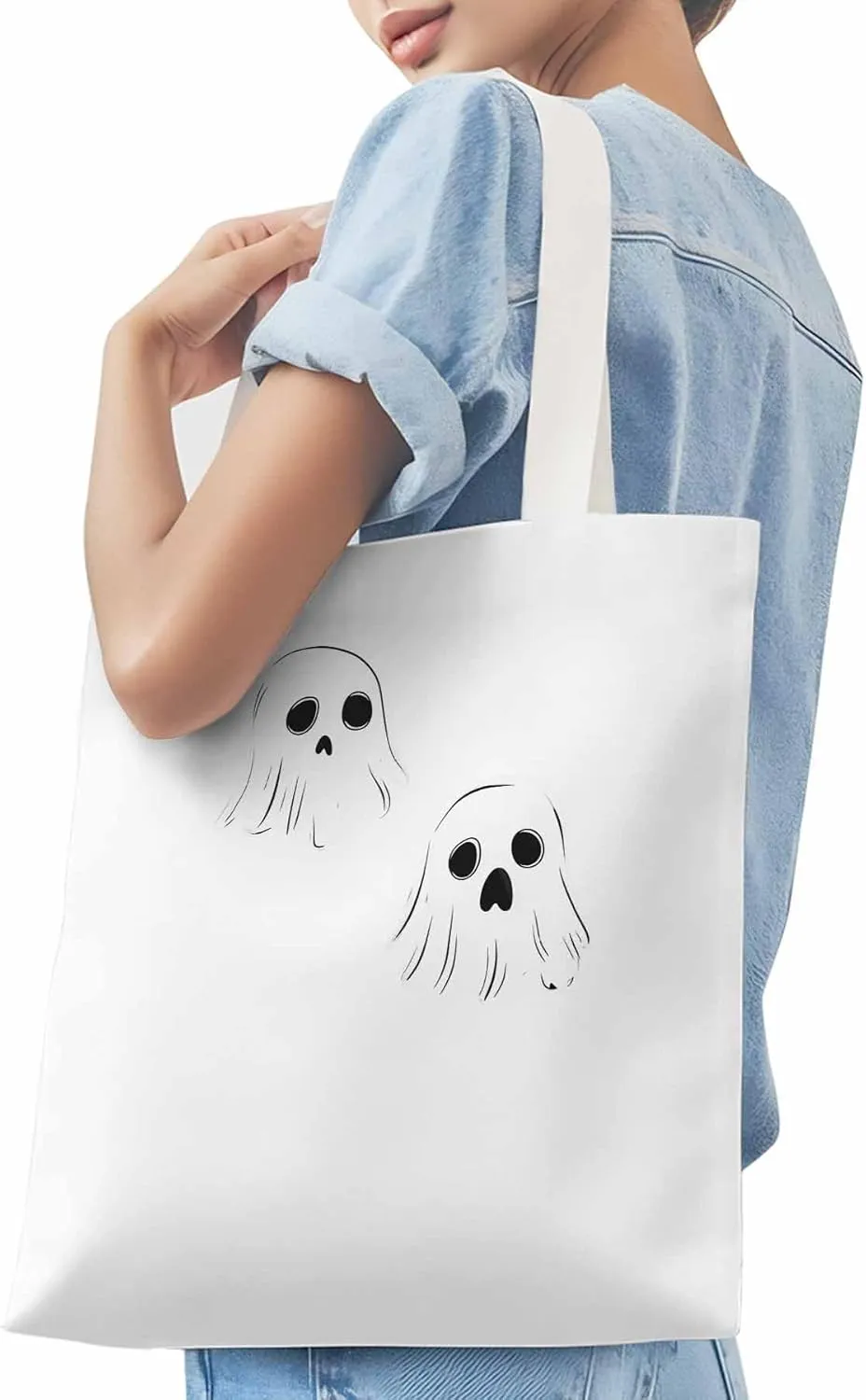 Canvas Tote Bag, Halloween Ghosts Aesthetic Canvas Tote Handbags for Women Shoulder Bag,