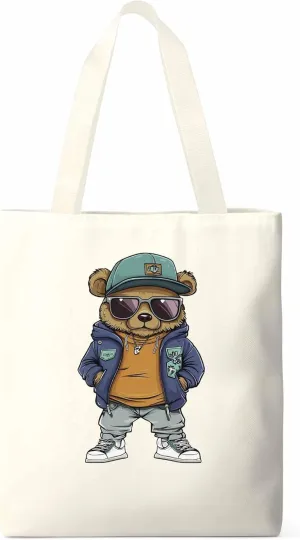 Canvas Tote Bag, Hip-hop Style Brown Bears Aesthetic Canvas Tote Handbags for Women Shoulder Bag