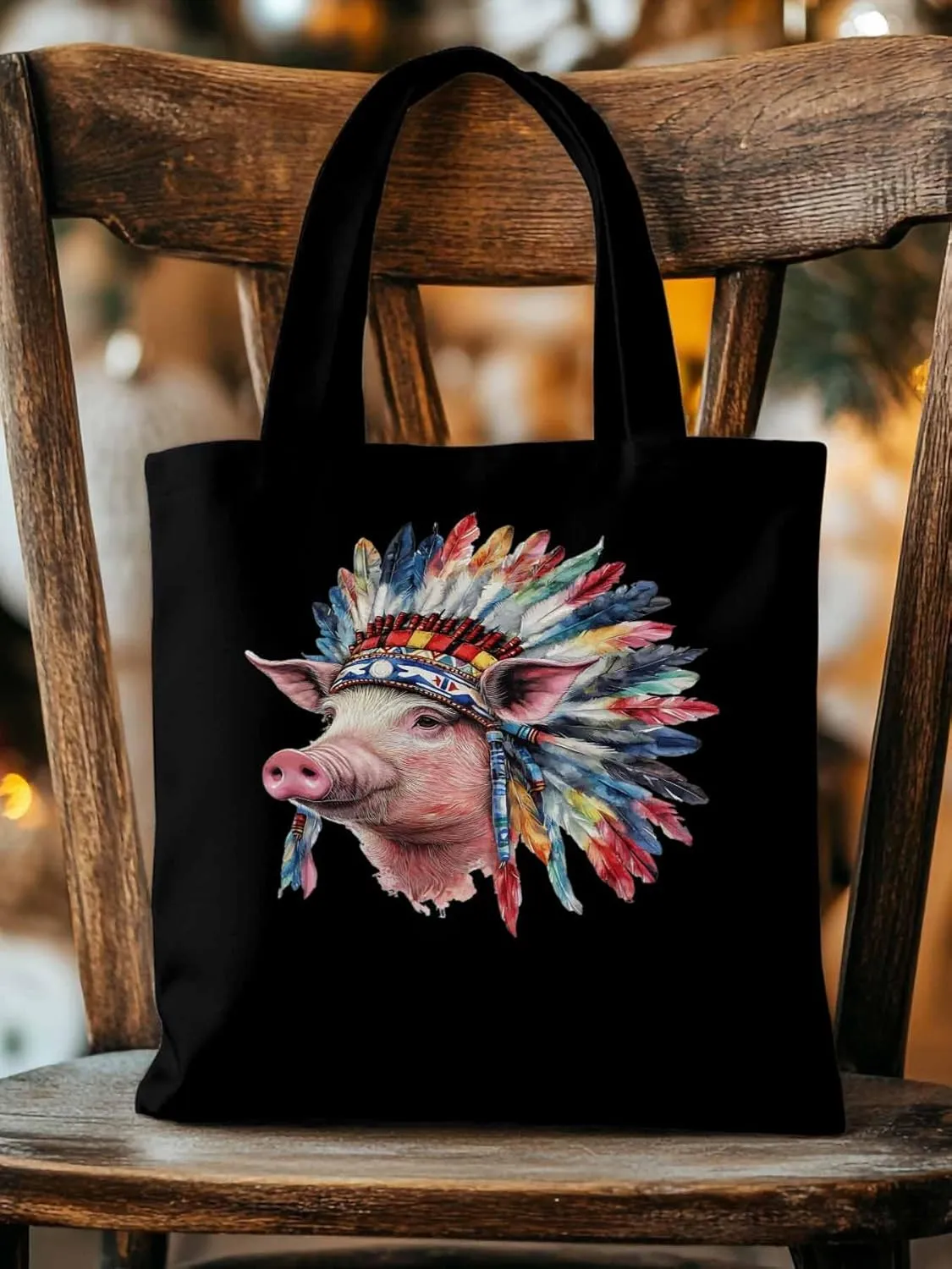 Canvas Tote Bag, Indian Pig Print patterned Canvas Tote Handbags for Women Shoulder Bag,