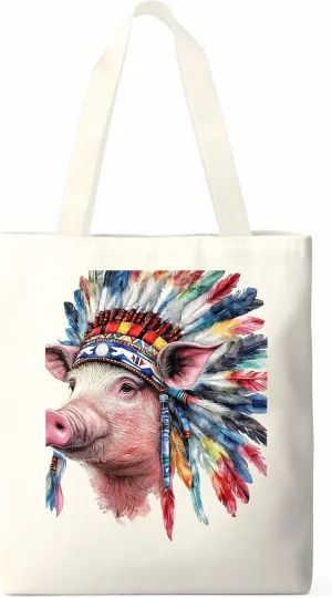 Canvas Tote Bag, Indian Pig Print patterned Canvas Tote Handbags for Women Shoulder Bag,