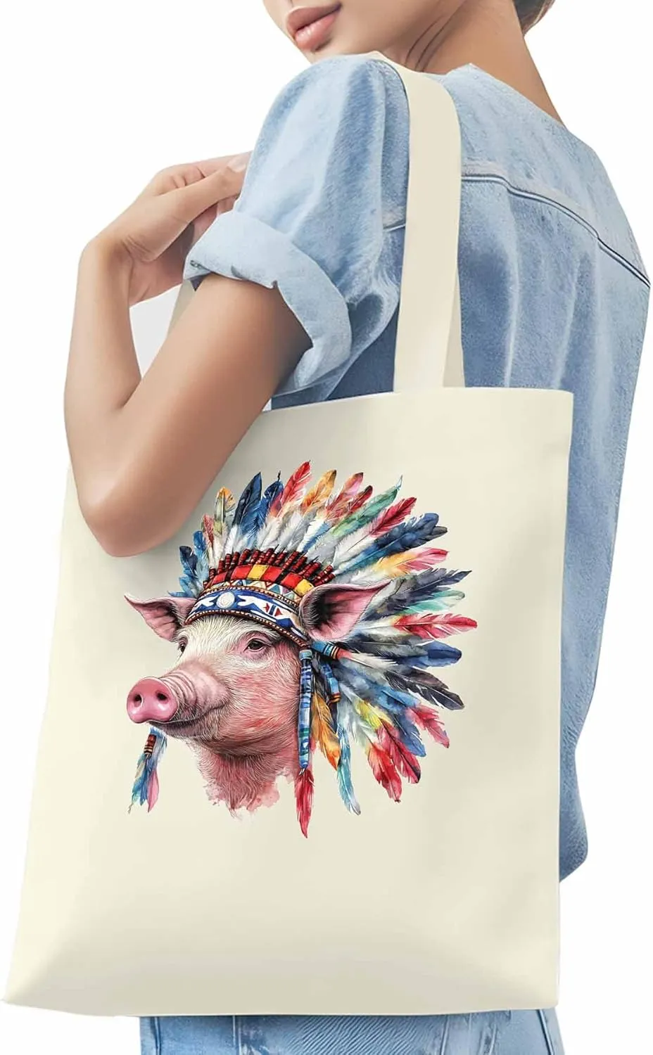 Canvas Tote Bag, Indian Pig Print patterned Canvas Tote Handbags for Women Shoulder Bag,