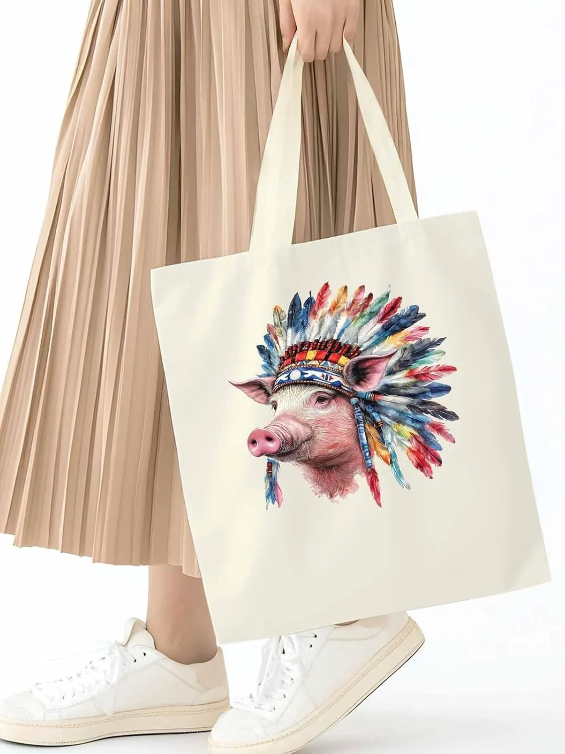 Canvas Tote Bag, Indian Pig Print patterned Canvas Tote Handbags for Women Shoulder Bag,