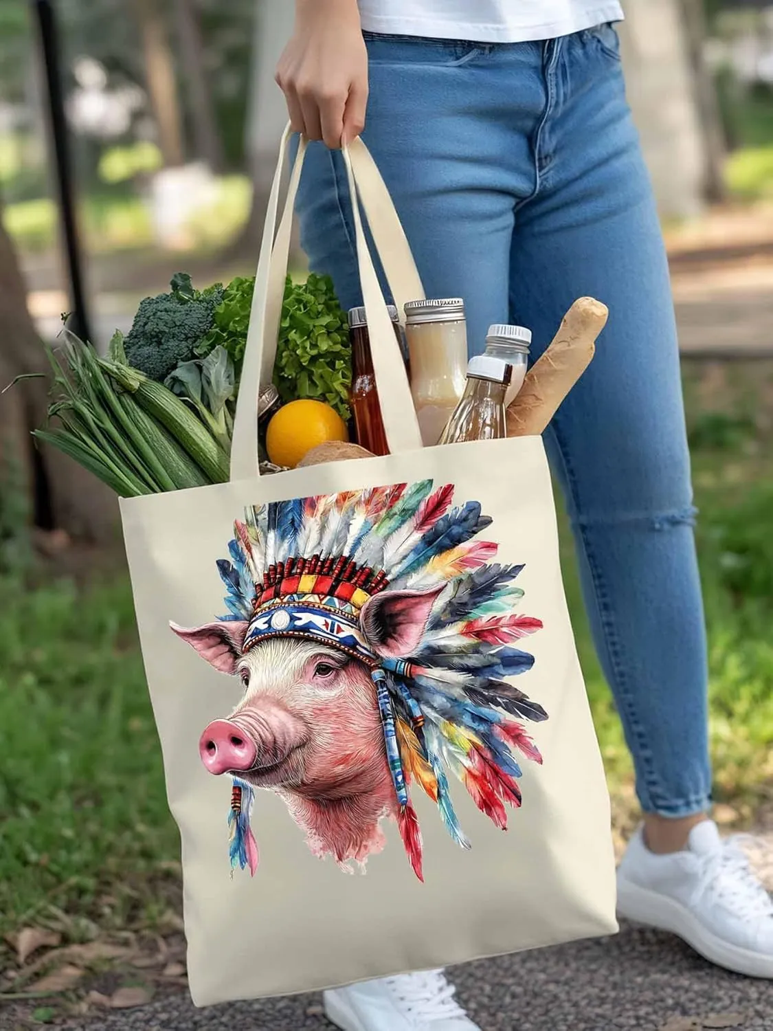 Canvas Tote Bag, Indian Pig Print patterned Canvas Tote Handbags for Women Shoulder Bag,