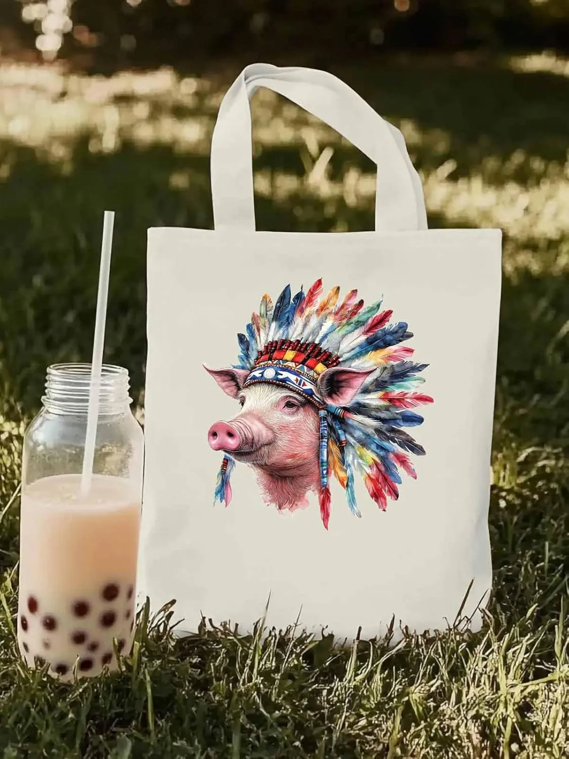 Canvas Tote Bag, Indian Pig Print patterned Canvas Tote Handbags for Women Shoulder Bag,