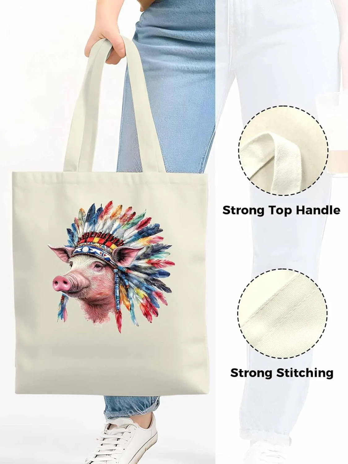 Canvas Tote Bag, Indian Pig Print patterned Canvas Tote Handbags for Women Shoulder Bag,