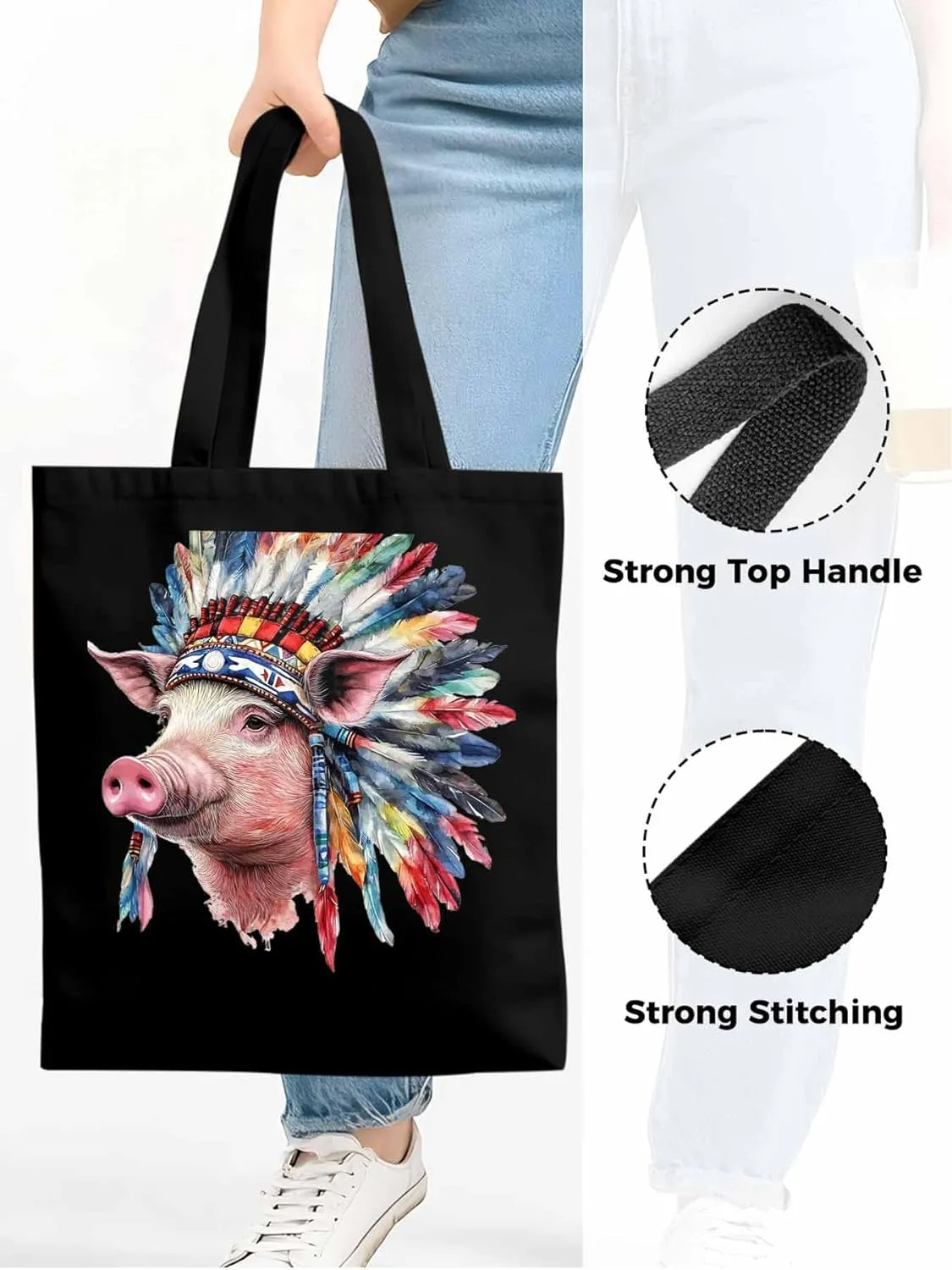 Canvas Tote Bag, Indian Pig Print patterned Canvas Tote Handbags for Women Shoulder Bag,