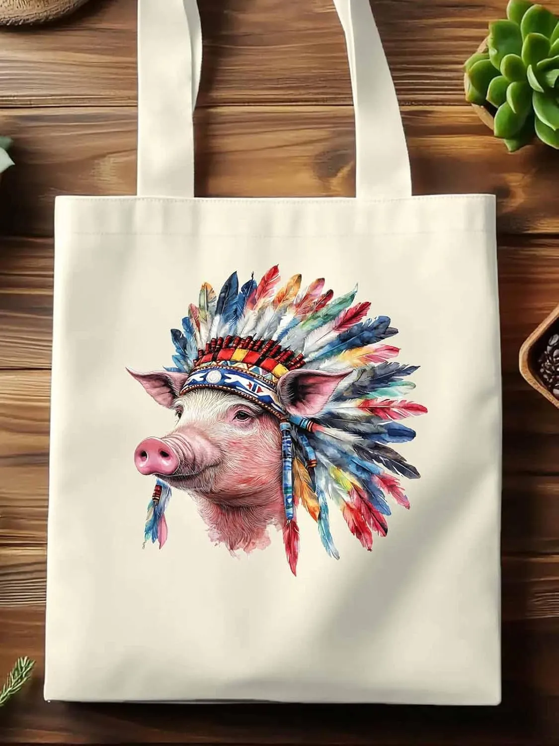 Canvas Tote Bag, Indian Pig Print patterned Canvas Tote Handbags for Women Shoulder Bag,