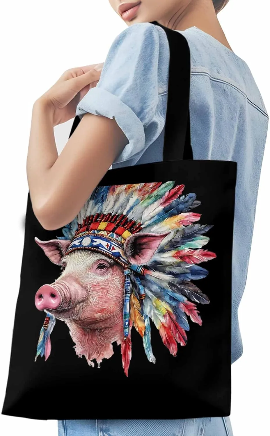 Canvas Tote Bag, Indian Pig Print patterned Canvas Tote Handbags for Women Shoulder Bag,