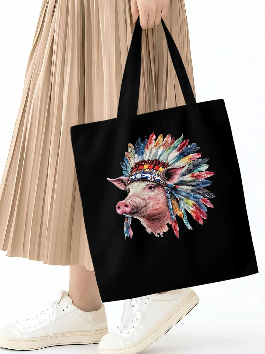Canvas Tote Bag, Indian Pig Print patterned Canvas Tote Handbags for Women Shoulder Bag,