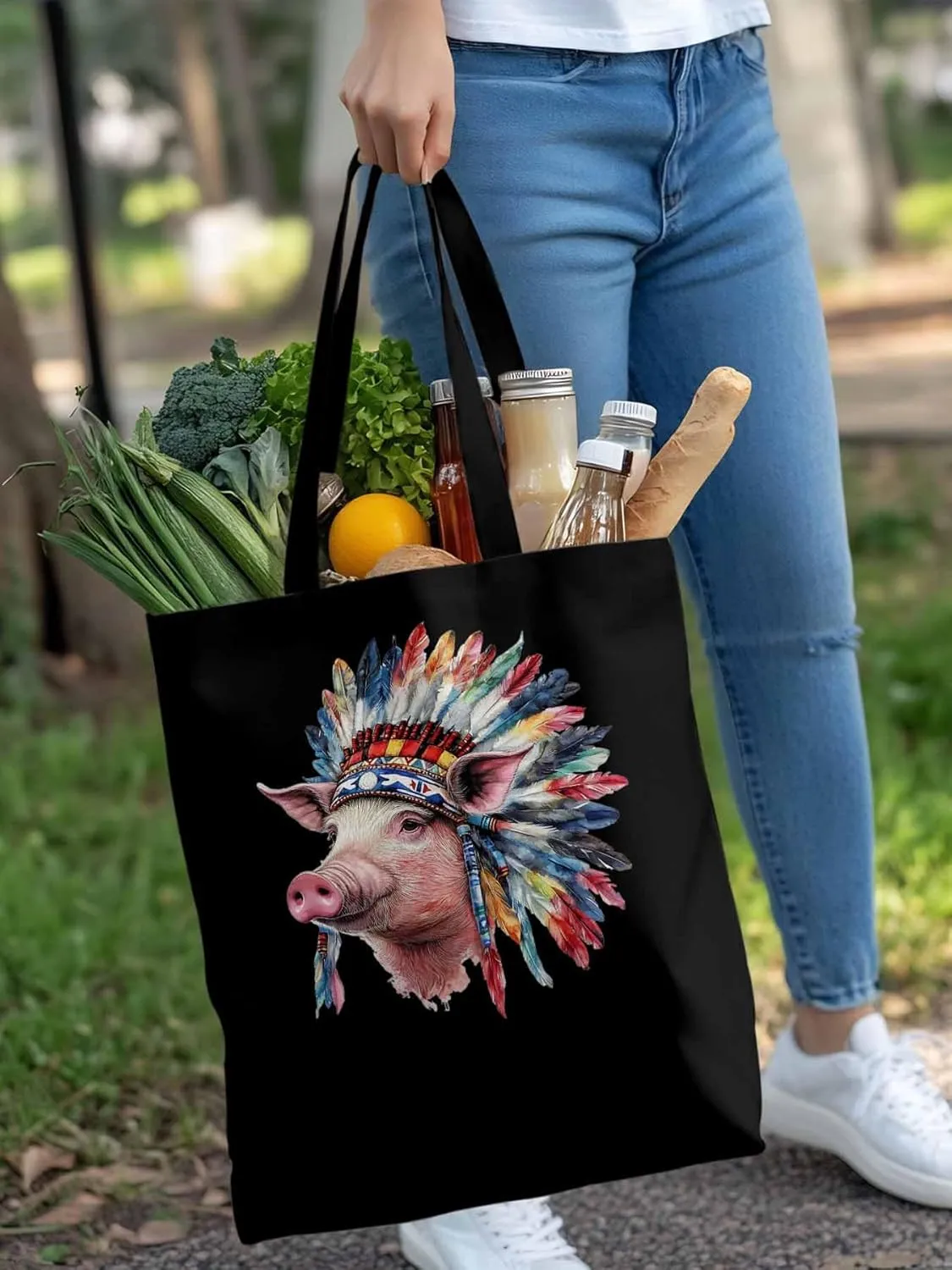 Canvas Tote Bag, Indian Pig Print patterned Canvas Tote Handbags for Women Shoulder Bag,