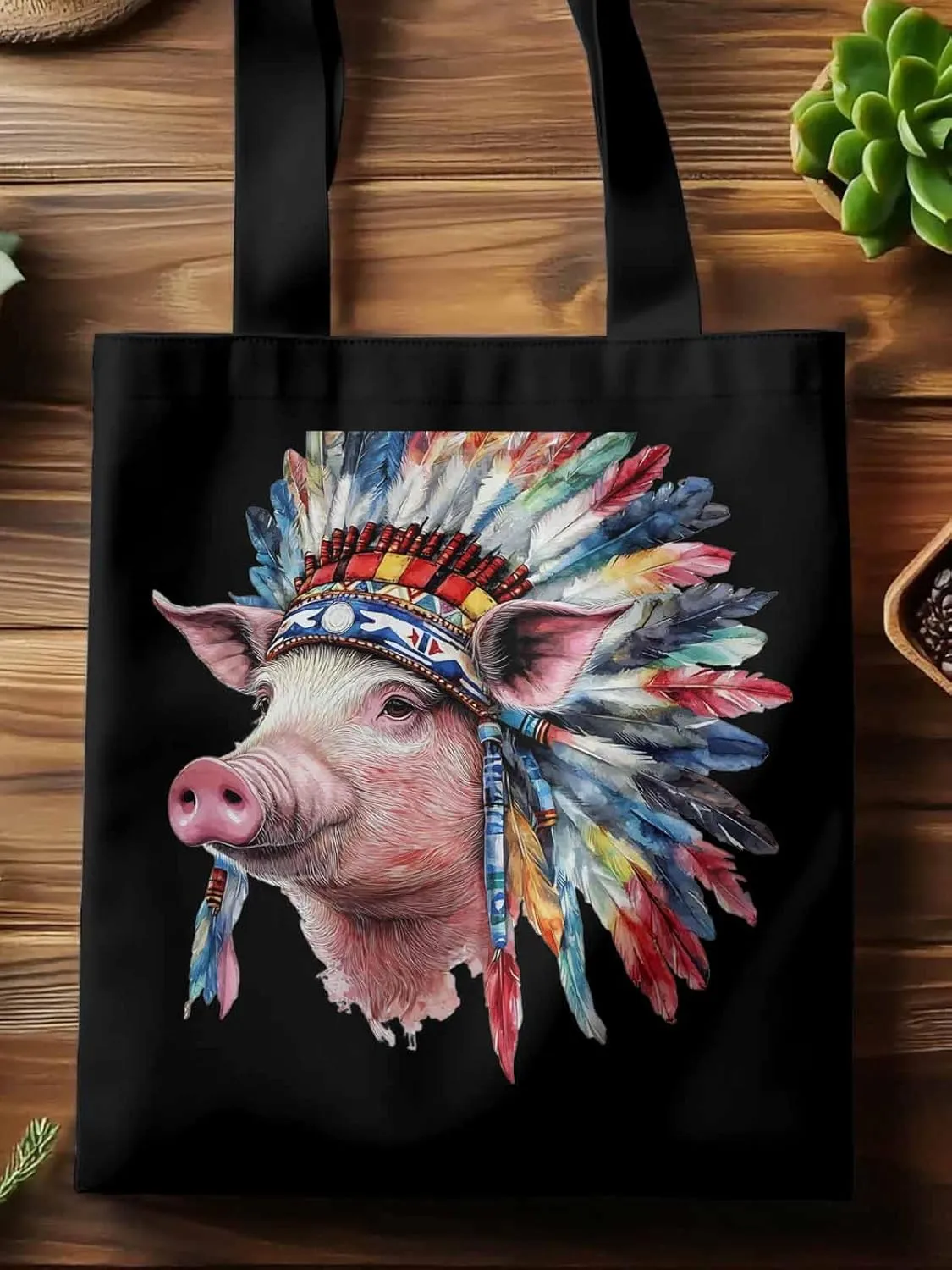 Canvas Tote Bag, Indian Pig Print patterned Canvas Tote Handbags for Women Shoulder Bag,