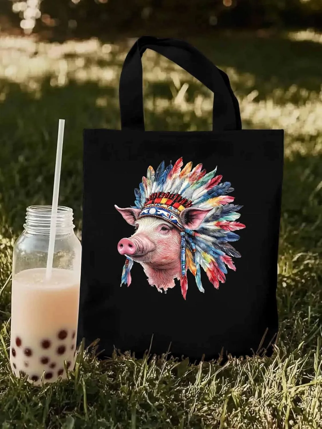 Canvas Tote Bag, Indian Pig Print patterned Canvas Tote Handbags for Women Shoulder Bag,