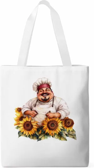 Canvas Tote Bag, Laugh Kitchen Fat Chef Sunflower Aesthetic Canvas Tote Handbags for Women Shoulder Bag
