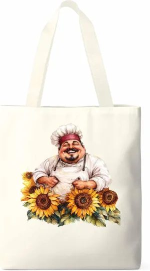 Canvas Tote Bag, Laugh Kitchen Fat Chef Sunflower Aesthetic Canvas Tote Handbags for Women Shoulder Bag
