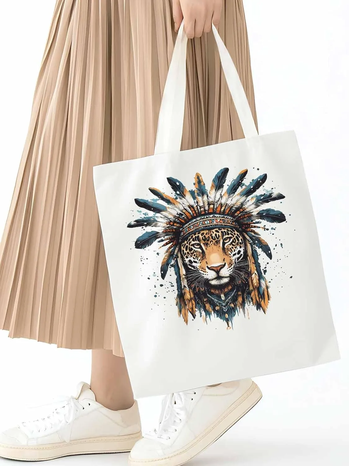 Canvas Tote Bag, Leopard Animals Print Watercolor Aesthetic Canvas Tote Handbags for Women Shoulder Bag