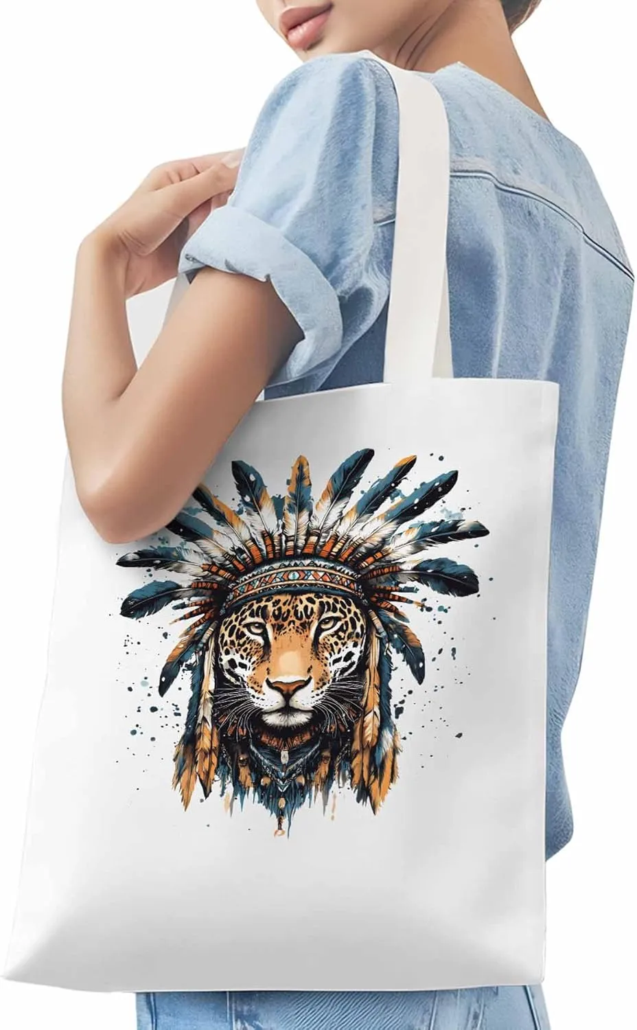 Canvas Tote Bag, Leopard Animals Print Watercolor Aesthetic Canvas Tote Handbags for Women Shoulder Bag