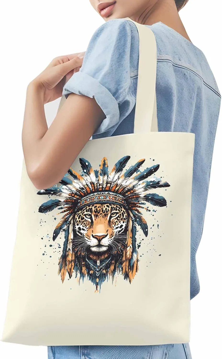 Canvas Tote Bag, Leopard Animals Print Watercolor Aesthetic Canvas Tote Handbags for Women Shoulder Bag